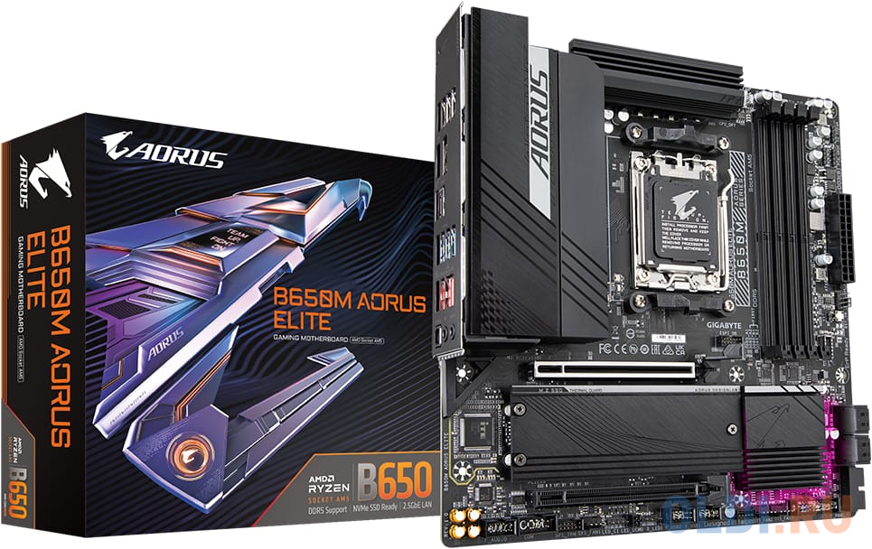 Материнская плата Gigabyte B650M AORUS ELITE SocketAM5 AMD B650 mATX AC`97 8ch(7.1) 2.5Gg RAID+HDMI+DP