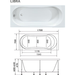 Акриловая ванна 1Marka Libra 170х70 с каркасом (01ли1770кс2+) в Москвe