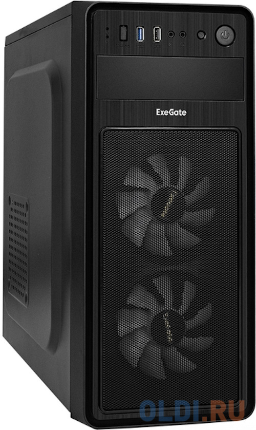 Корпус Miditower ExeGate EVO-5017-NPX600 (ATX, 600NPX 12см, 1*USB+1*USB3.0, HD аудио, черный, 2 вент. 12см с RGB подсветкой)