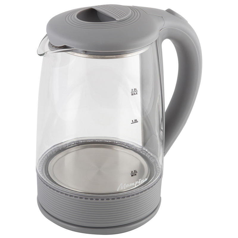 Чайник Матрёна MA-009 2л. 1500Вт, термостекло/пластик, серый/прозрачный (005417)