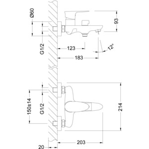 Смеситель для ванны Lemark Nero с душем, хром (LM0214C, LM8063C) в Москвe