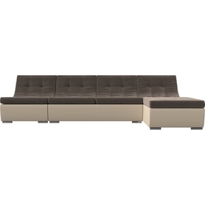 Угловой модульный диван АртМебель Монреаль велюр коричневый экокожа бежевый