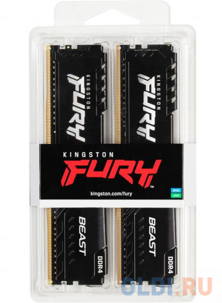 Оперативная память для компьютера 64Gb (2x32Gb) PC4-PC21300 2666MHz DDR4 DIMM CL16 Kingston FURY Beast Black KF426C16BBK2/64