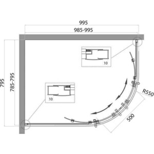 Душевой уголок BelBagno Uno 195-RH-2 100х80 правый, прозрачный, с поддоном, хром (UNO-195-RH-2-100/80-C-Cr, TRAY-BB-RH-100/80-550-15-W-R)