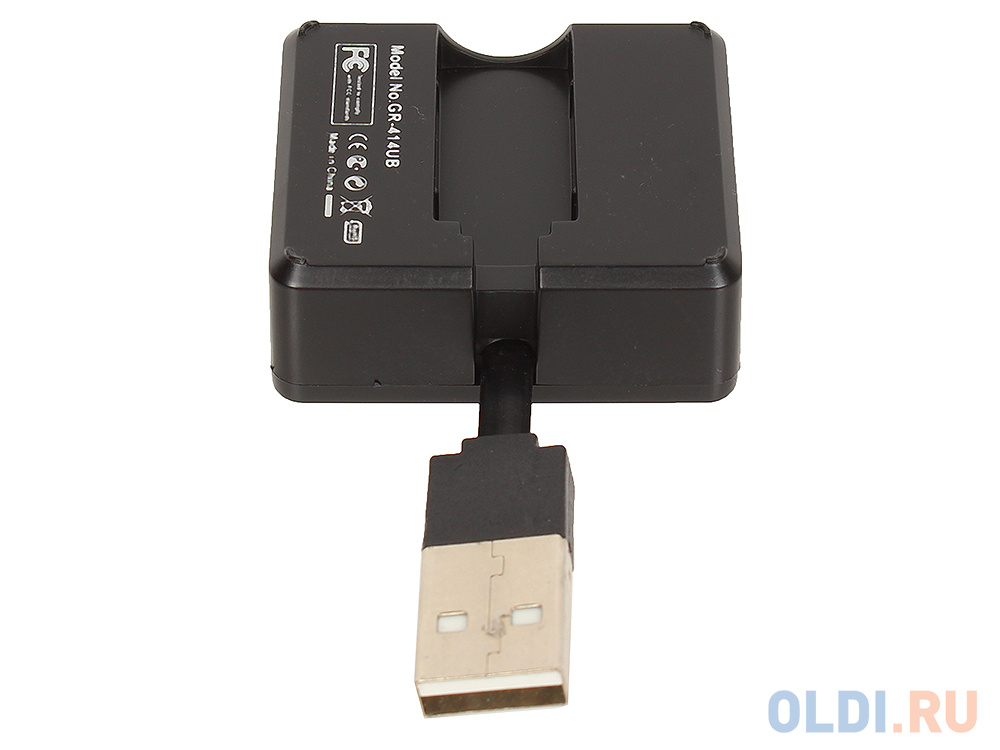 Концентратор USB 2.0 Ginzzu, 4 порта, черный (GR-414UB)