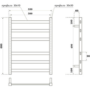 Полотенцесушитель водяной Point Меркурий П6 50х60 черный (PN83156B)