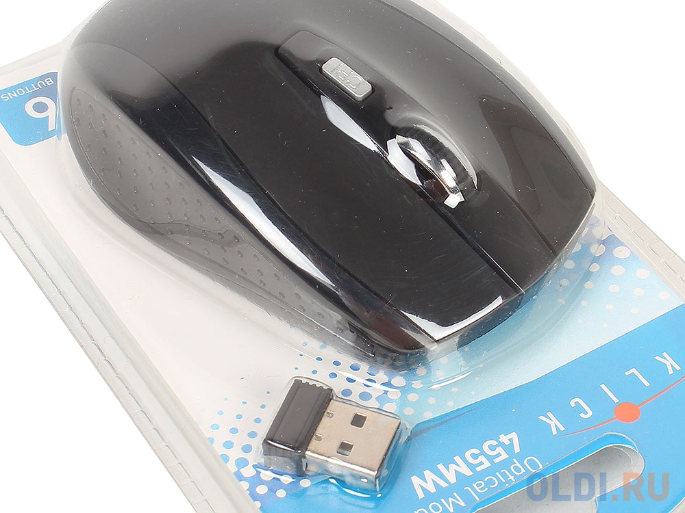 Мышь Oklick 455MW black optical (1600dpi) cordless USB (5but) в Москвe