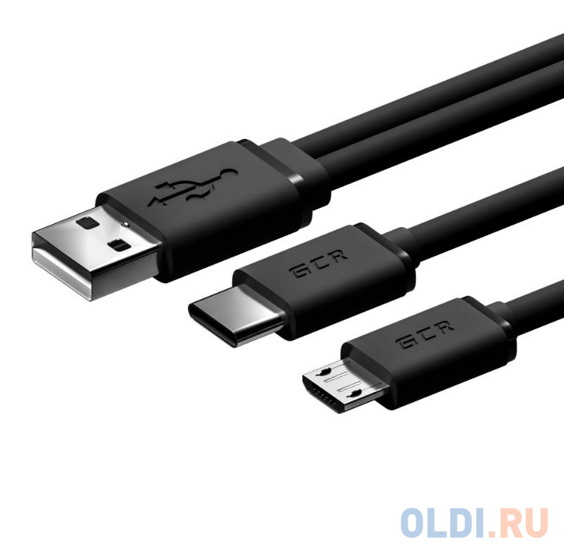 Greenconnect Кабель 0.15m USB 2.0, AM + microB 5pin/CM, Y-образный, черный, 28/28 AWG, GCR-51650 в Москвe