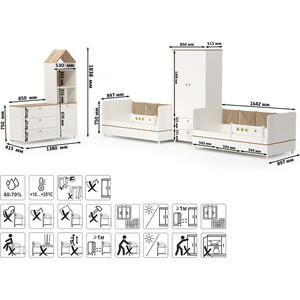 Детская Моби Эйп № 7, цвет белый/дуб белый, 2 х 800х1600 мм.