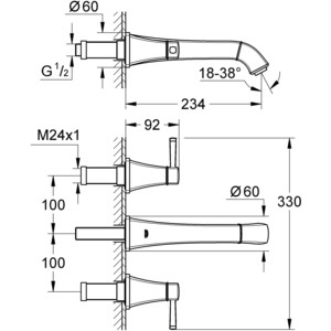 Смеситель для раковины Grohe Grandera на 3 отверстия, для 29025 (20415000)