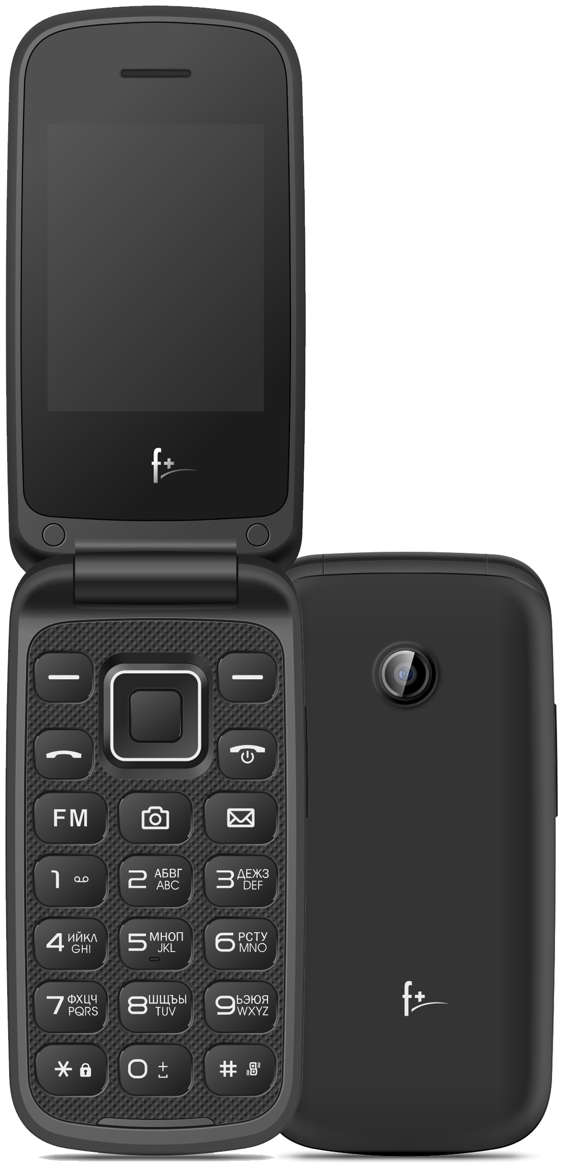 Мобильный телефон F+ Flip2, 2.4" 320x240 TFT, 32Mb RAM, 32Mb, BT, 1xCam, 2-Sim, 750 мА·ч, micro-USB, черный (Flip2 Black)