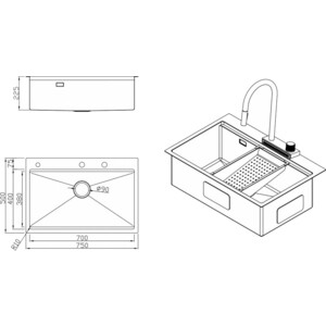 Кухонная мойка Milacio Denia 75 Steel сталь воронёная (MC.77429)