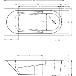 Акриловая ванна Riho Lazy 180x80 с каркасом (B081001005, 2YNVN1017)