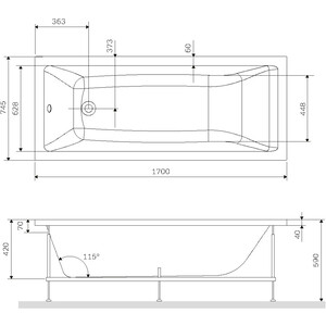 Акриловая ванна Am.Pm Gem W93A 170х75 с каркасом