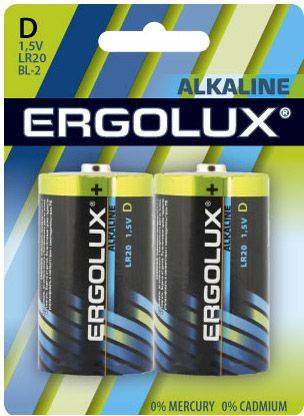 Батарейка D Ergolux Alkaline LR20 BL-2, в комплекте 2шт. (11752)