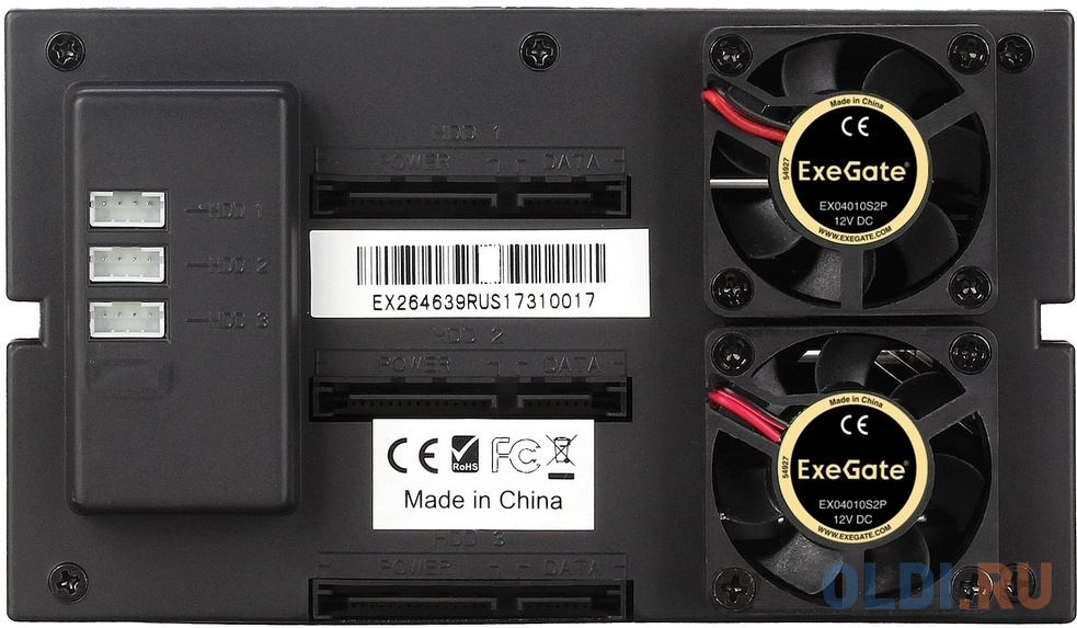 Exegate EX264639RUS Корзина для HDD Exegate HS335-01 (универсальная, на 3*3,5" SATA/SAS HDD, занимает 2*5,25" отсека)