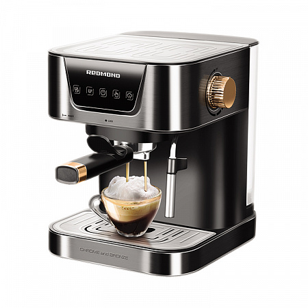 Кофеварка рожковая REDMOND RCM-CBM1514, 1.05 кВт, кофе молотый, 1.5 л/1.5 л, ручной капучинатор, дисплей, серебристый
