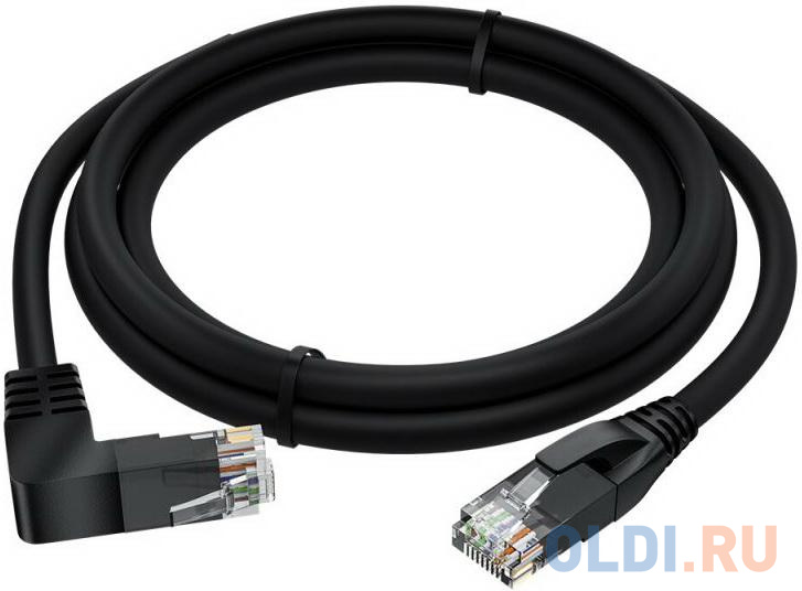 GCR Патч-корд прямой 3.0m UTP кат.5e, черный, нижний угол, литой, ethernet high speed, RJ45, T568B, GCR-53197