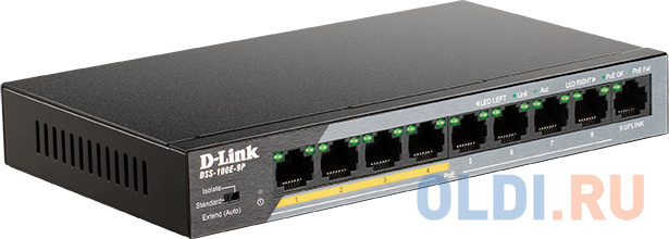 Коммутатор D-Link DSS-100E-9P/B1A 8x100Mb 1G неуправляемый