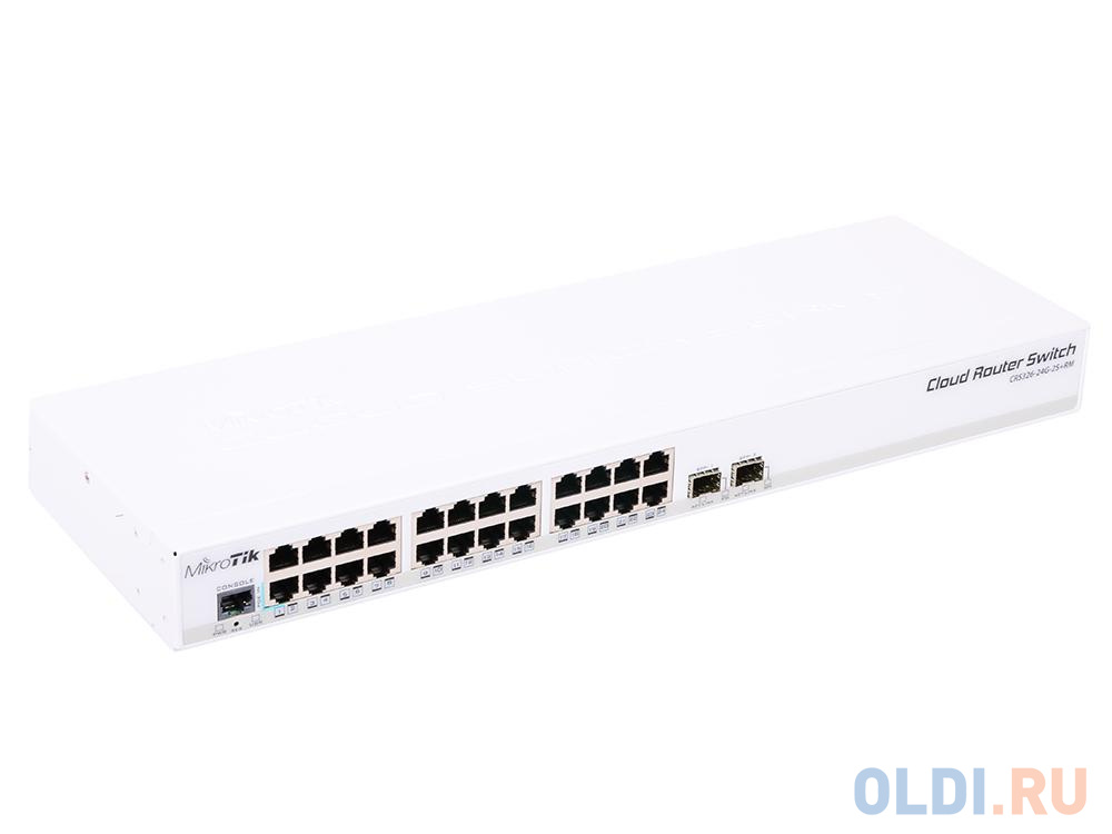 Коммутатор MikroTik CRS326-24G-2S+RM Cloud Router Switch 326-24G-2S+RM with 800 MHz CPU, 512MB RAM, 24xGigabit LAN, 2xSFP+ cages, RouterOS L5 or Switc