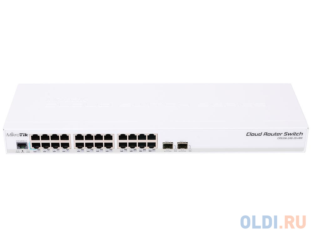 Коммутатор MikroTik CRS326-24G-2S+RM Cloud Router Switch 326-24G-2S+RM with 800 MHz CPU, 512MB RAM, 24xGigabit LAN, 2xSFP+ cages, RouterOS L5 or Switc