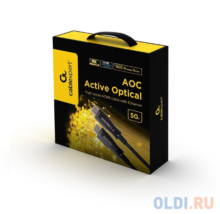 Активный оптический кабель HDMI Cablexpert, 50м, v2.0, 19M/19M, AOC Premium Series, позол.разъемы, экран, коробка