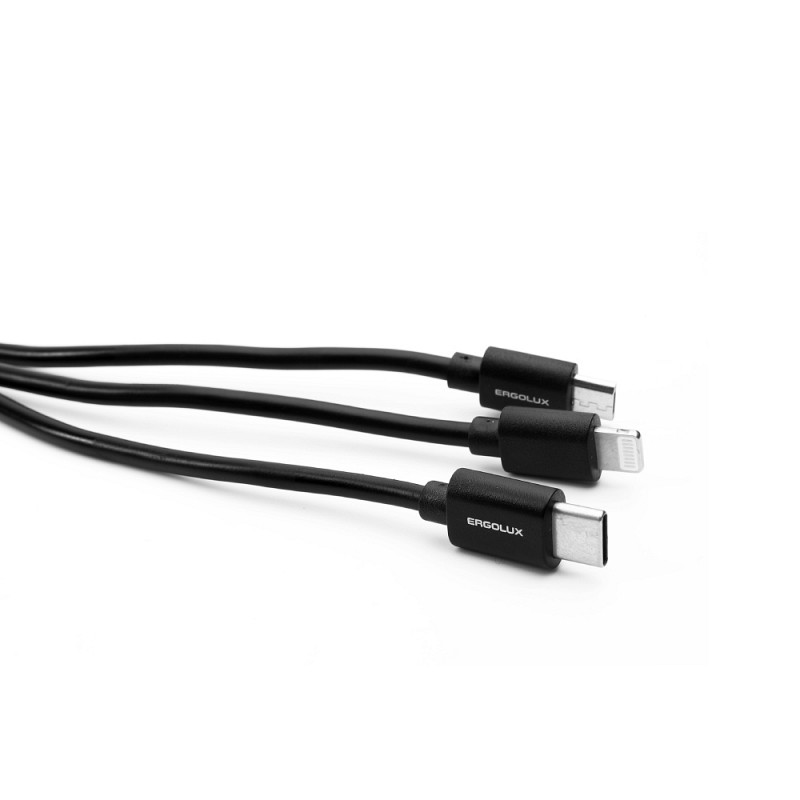 Аксессуар Ergolux USB - Micro-USB-Lightning-Type-C 3А 1.2m Black ELX-CDC05-C02