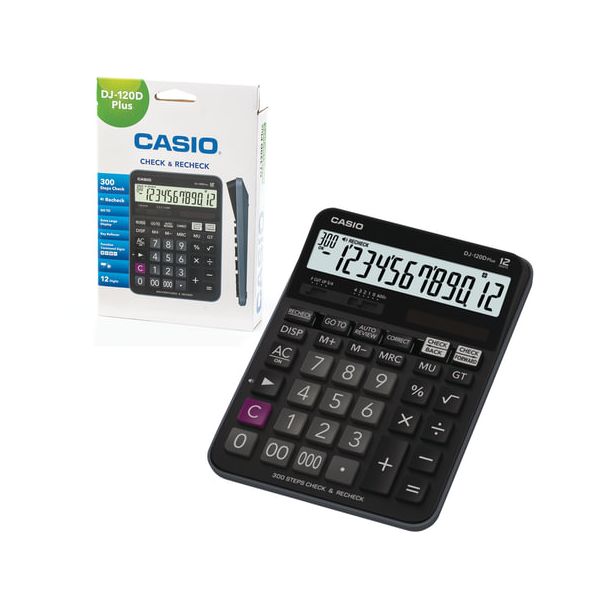 Калькулятор настольный CASIO DJ-120DPLUS-W (192х144мм), 12 разрядов, двойное питание, черный