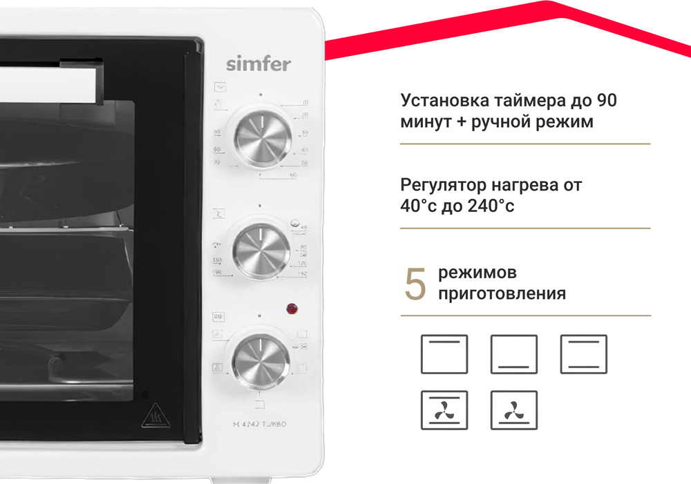 Мини-печь Simfer M4242TB серия ALBENI Plus, 5 режимов работы, конвекция в Москвe