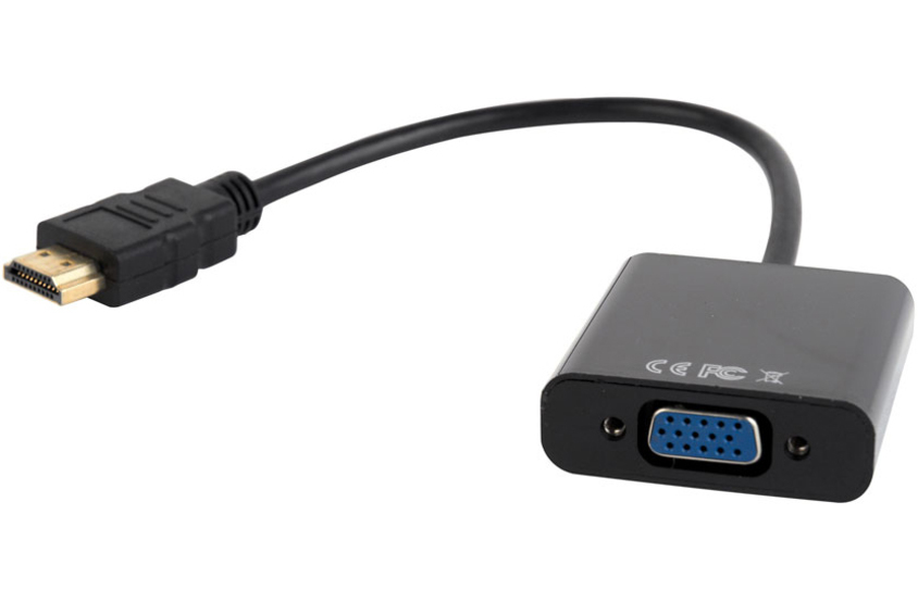 Кабель HDMI(19M)-VGA(15F)/Jack 3.5mm(F), 15 см, черный Cablexpert (A-HDMI-VGA-03)