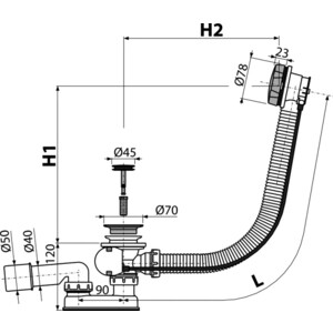 Слив-перелив для ванны AlcaPlast 120 хром (A55K-120-RU-01)