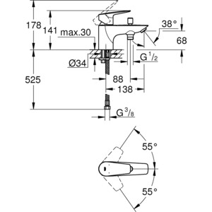 Смеситель на борт ванны Grohe BauEdge хром (23562001)