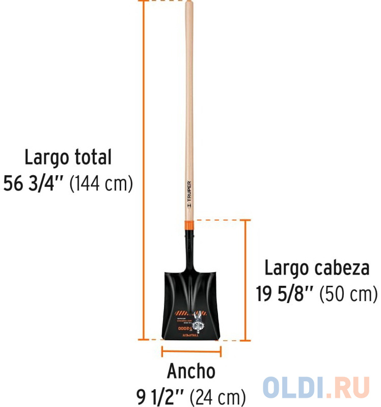 Truper Лопата совковая , удлиненный воротник, черенок деревянный -американский ясень 17176