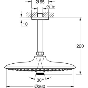 Верхний душ с кронштейном Grohe Euphoria потолочный, с кронштейном 14,2 см (26460000) в Москвe