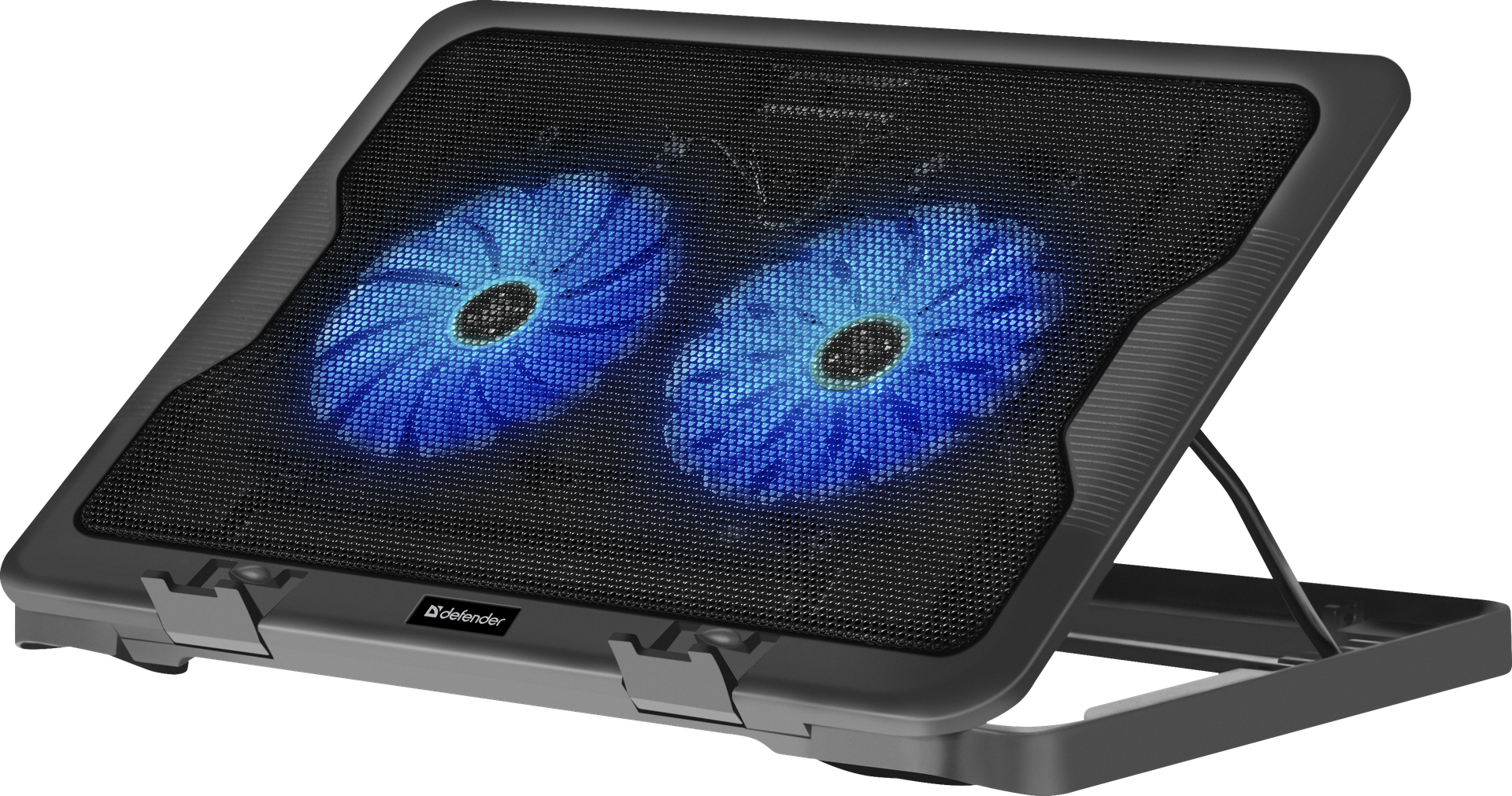 Охлаждающая подставка для ноутбука 17" Defender NS-503, вентилятор: 2x126 мм, синяя подсветка, 2xUSB, металл, пластик, черный (29503)