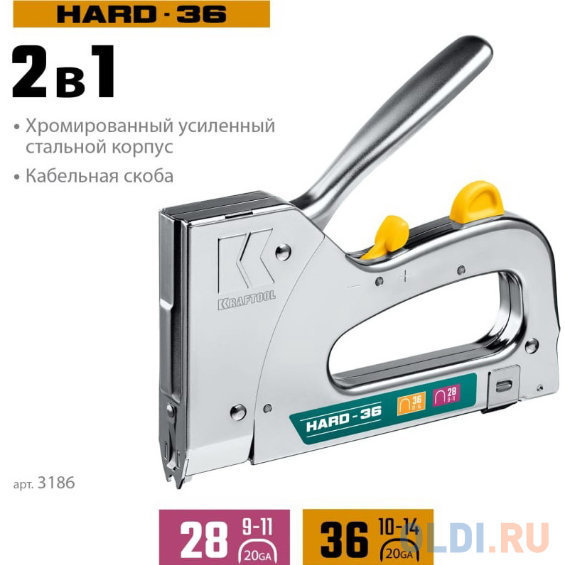 KRAFTOOL HARD-36, 36 (L) калибр 20GA (10 - 14 мм)/28, кабельный рессорный степлер (3186)