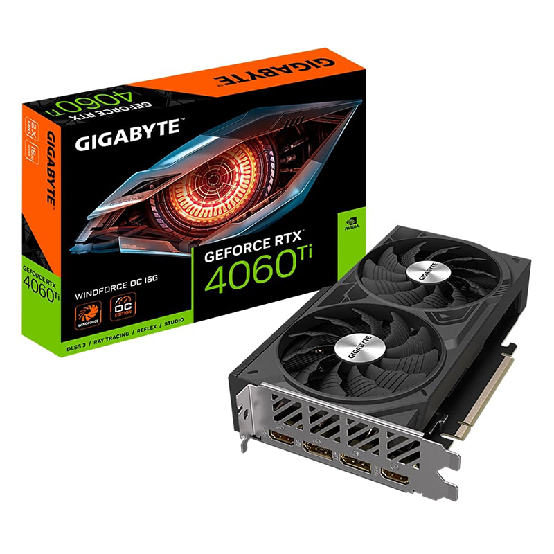 Видеокарта GigaByte GeForce RTX 4060 Ti WINDFORCE OC 2310Mhz PCI-E 4.0 16384Mb 18000Mhz 128 bit 2xHDMI 2xDP GV-N406TWF2OC-16GD