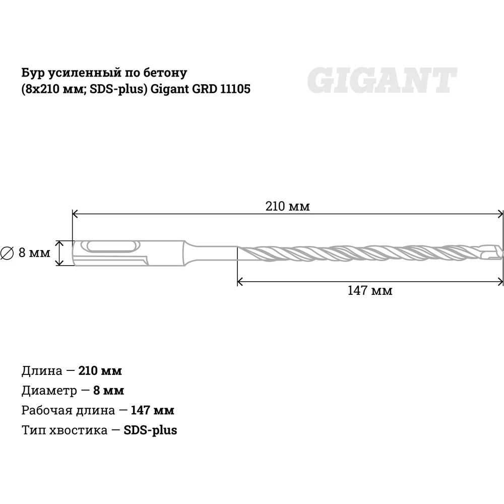 Усиленный бур sds-plus Gigant