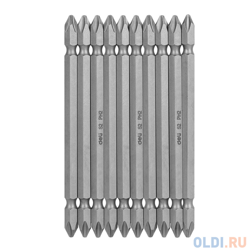 Набор двухсторонних бит 10 шт Deli DL6903 PH2*110мм, сталь S2 с твердостью 58-60HRC, пласт.кейс в Москвe