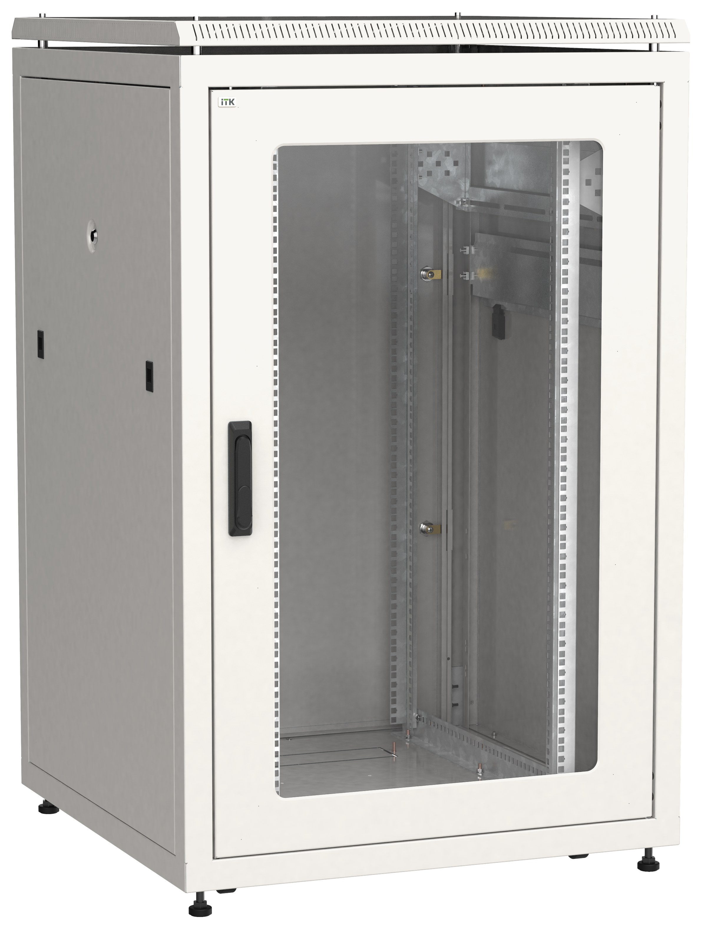 Шкаф телекоммуникационный напольный 24U 800x800 мм, стекло/металл, серый, разборный, ITK LINEA N (LN35-24U88-GM)