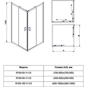 Душевой уголок Veconi Rovigo RV-09 100x100 прозрачный с рисунком, черный (RV09-100-01-C7)