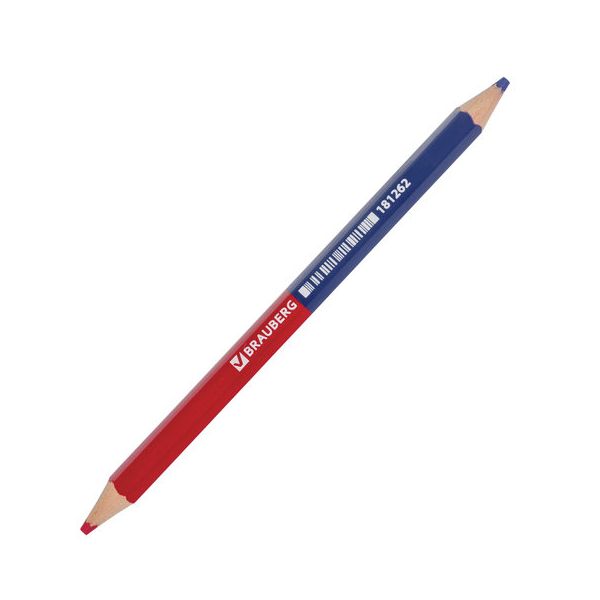 Карандаш двухцветный, красно-синий, утолщённый, BRAUBERG, заточенный, грифель 4,0 мм, 181262, (12 шт.)