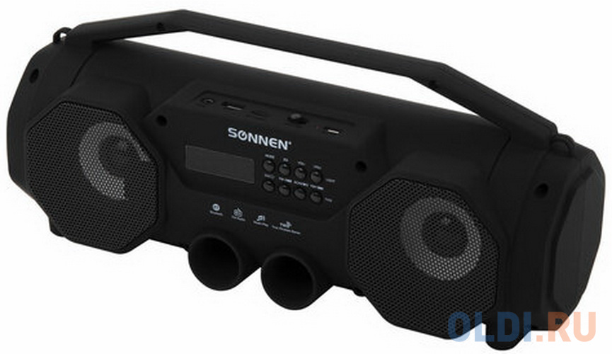 Колонка портативная с подсветкой SONNEN B306, 12 Вт, Bluetooth, FM-тюнер, microSD, MP3-плеер, черная, 513479