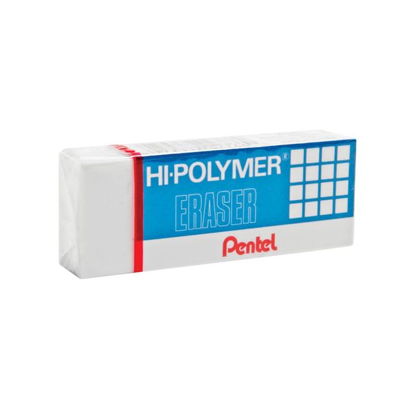 Резинка стирательная PENTEL (Япония) Hi-polymer eraser, 35х16х11,5 мм, белая, картонный держатель, ZEH-03, (60 шт.)