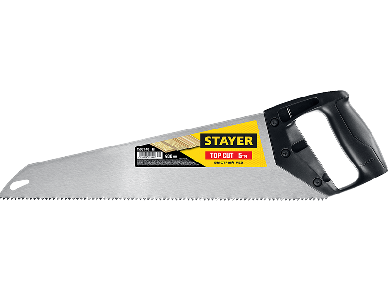 Ножовка по дереву STAYER TopCut, шаг зубьев 5 мм, длина полотна 400 мм (15061-40)