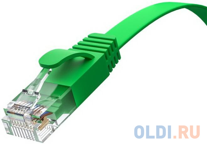 GCR Патч-корд PROF плоский прямой 5.0m, UTP медь кат.6, зеленый, 30 AWG, ethernet high speed 10 Гбит/с, RJ45, T568B, GCR-52843 в Москвe