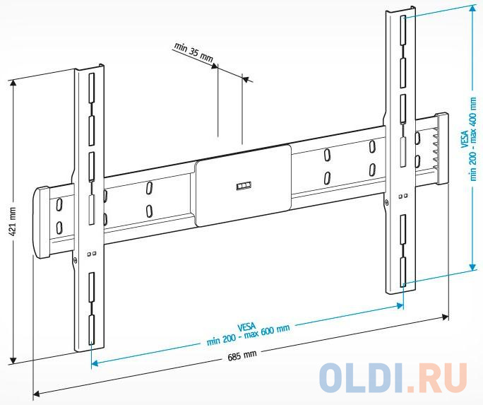 Кронштейн Holder LCD-F6608-B черный для ЖК ТВ 42-65" настенный от стены 35мм наклон 0° VESA 600x400