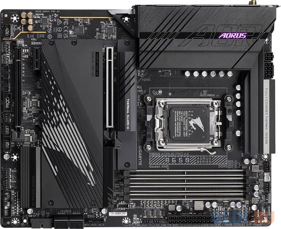 B650 AORUS PRO AX, Socket AM5, AMD B650, 4xDDR5-5200, HDMI, 2xPCI-Ex16, 1xPCI-Ex1, 4xSATA3(RAID 0/1/10), 3xM.2, 8 Ch Audio, 2.5GLan, WiFi, (4+4)xUSB2.