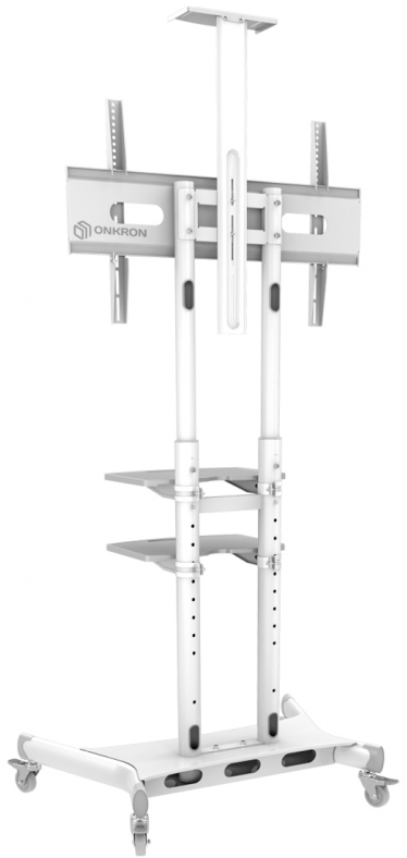 Мобильная стойка ONKRON на 1 ТВ/ 55-80" от 200х200 до 800х500, макс нагр 90,9кг, портретная/альбомная ориентация, высота 1050-1650мм, белая
