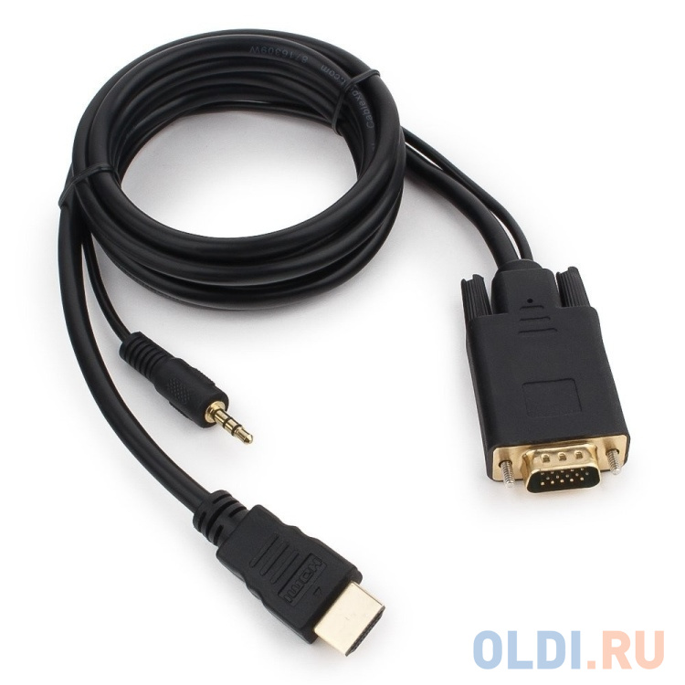 Кабель HDMI-VGA Cablexpert, 19M/15M + 3.5Jack, 1.8м, черный, позол.разъемы, пакет в Москвe